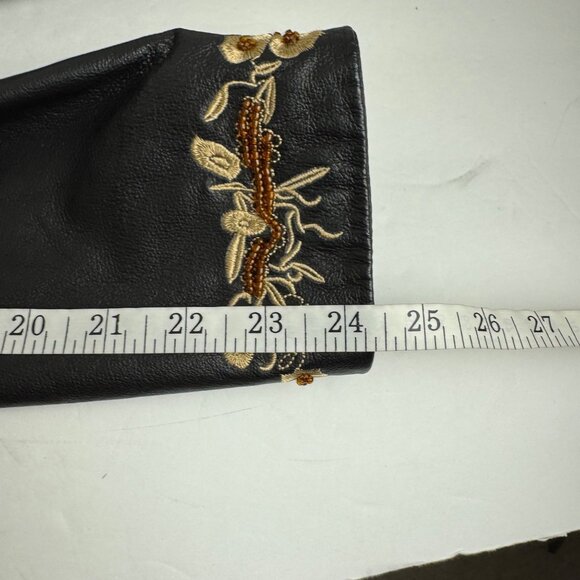 Pamela McCoy Black Leather Jacket Embroidery Beaded Women's Medium Boho Casual - Picture 12 of 13